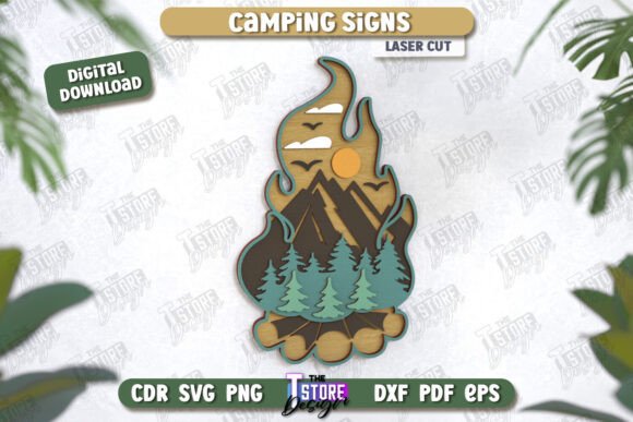 3D Camping Scene Hiking Sign for Laser Cutting