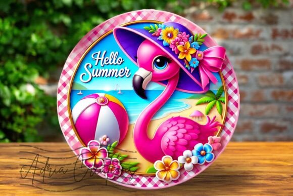 3D Hello Summer Flamingo Welcome Sign Design