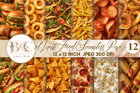 3D Junk Food Seamless Digital Paper Pack