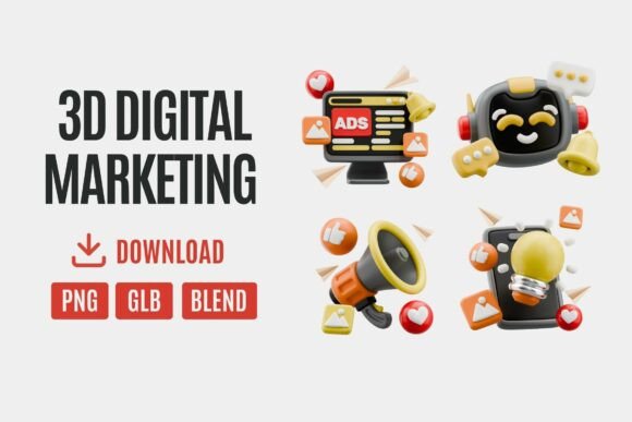 Boost Your Online Presence with the 3D Digital Marketing Icon Pack 01