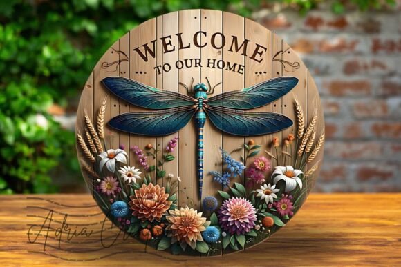 Elevating Round Surfaces with the 3D Dragonfly Welcome Wreath Design Decal