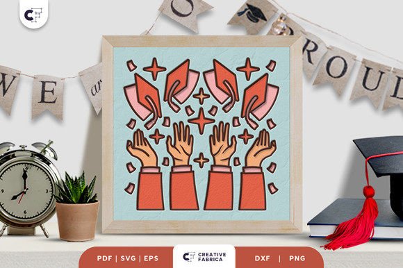 Hands Throwing Graduation Caps 3D SVG