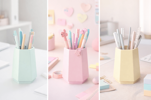 Kawaii Pastel Prism Desk Pen Holder for 3D Printing