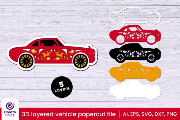 Transforming Flat Paper into Dimensional Art with 3D Layered Car Designs