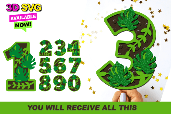 Tropical Leaves Numbers 3D SVG: A Layered Design Asset