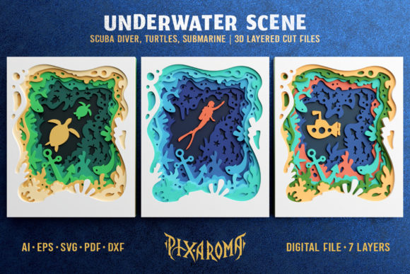 Underwater Scene 3D Layered Cut File